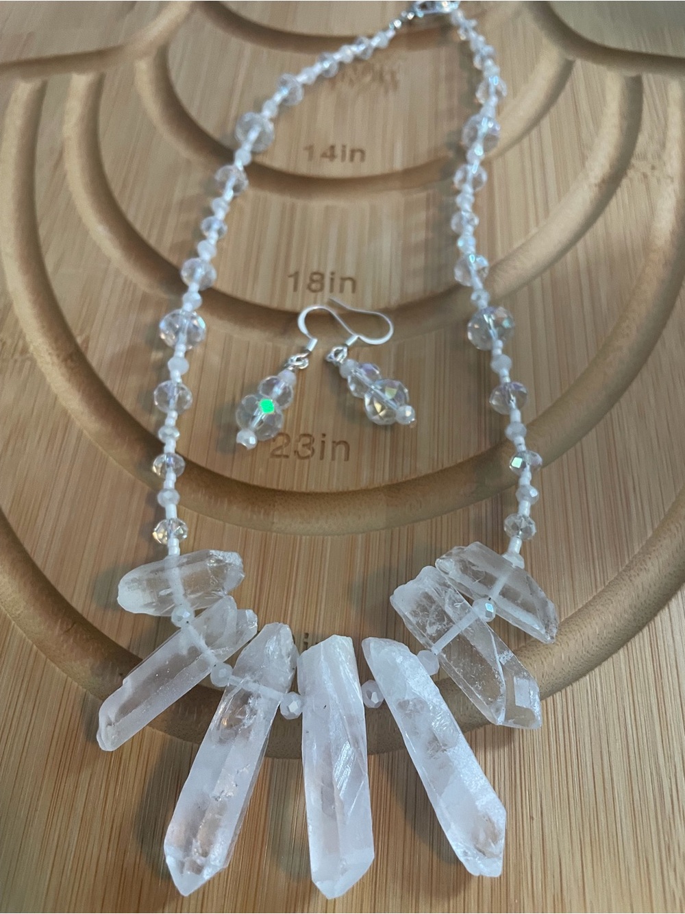Clear Quartz Point Necklace and Earring Set - White Crystal Women’s Jewelry